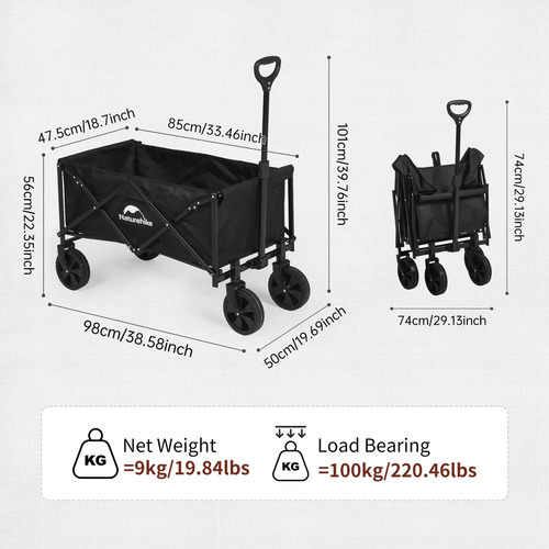Carro Plegable Multiuso Camping Playa Jardin Naturehike Negro - Imagen 2